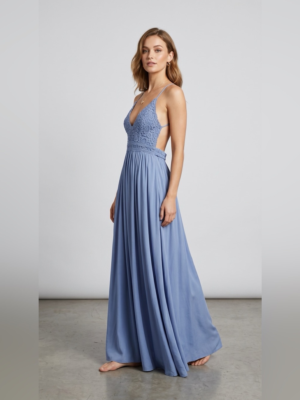 Fashion Nova Lace Bodice Maxi Dress in Dusty Periwinkle